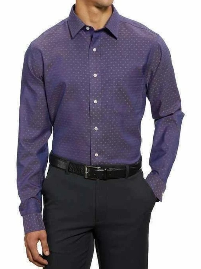 Kirkland Signature Men's Tailored Fit Non-Iron Shirt Purple Flower, 16 X 36/37